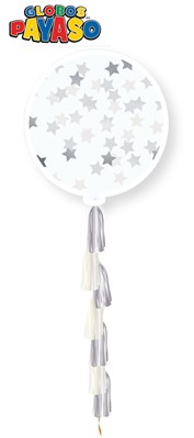 Star Confetti Latex Balloon W/Silver Tail 3ft