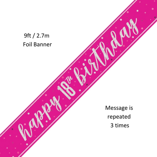 Unique Banner Pink Glitz Age 18 9ft
