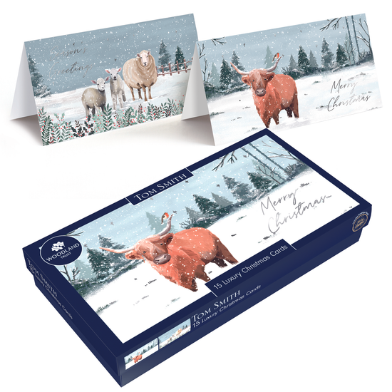 Luxury Slim Christmas Cards Highland Cow 15pk