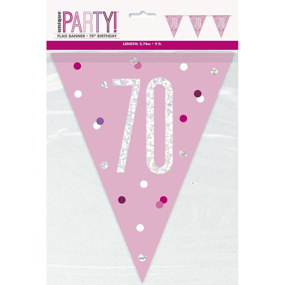 Unique Flag Banner Light Pink Glitz Age 70 9ft