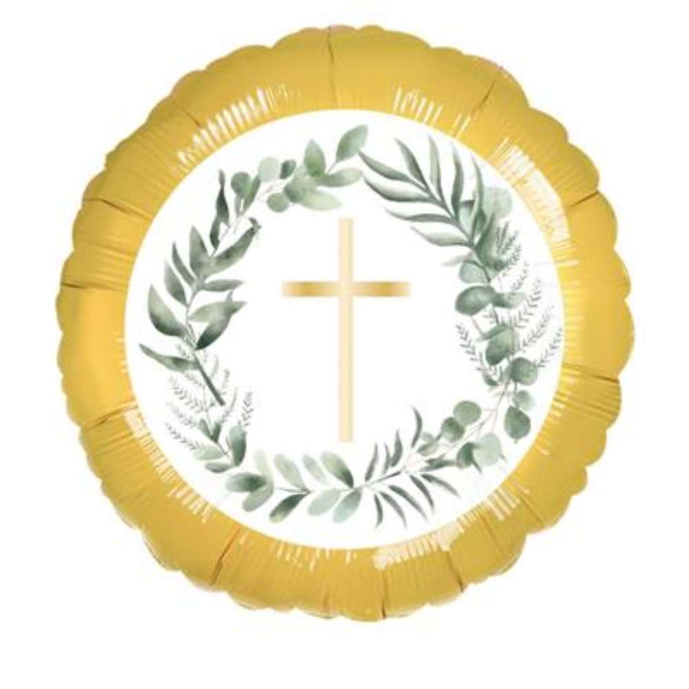 Foil Balloon 18" Round Botanical Cross
