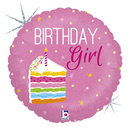 Birthday Girl Cake 18" Pink Holo Foil Balloon