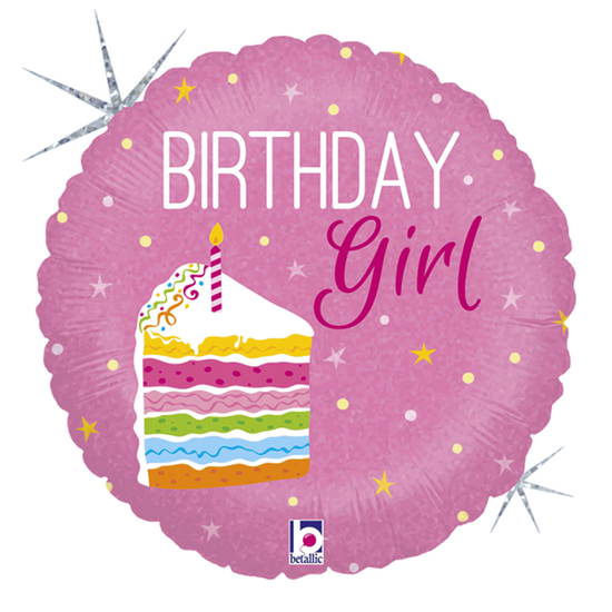 Birthday Girl Cake 18" Pink Holo Foil Balloon