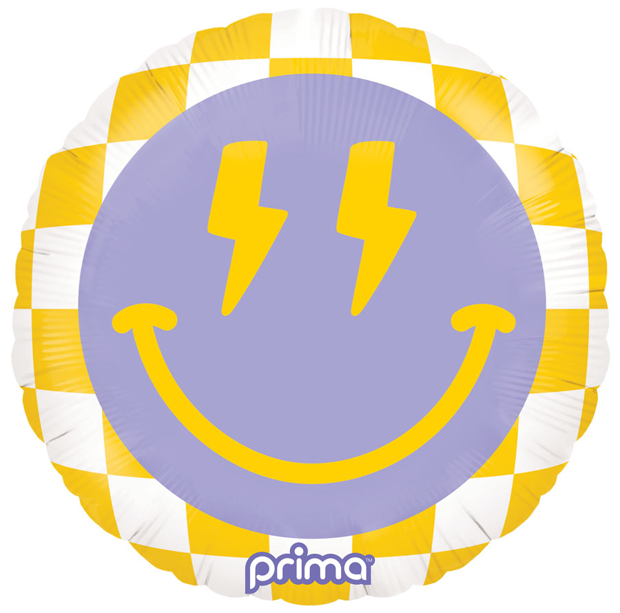 Foil Balloon 18" Round Happy Face Checker Birthday
