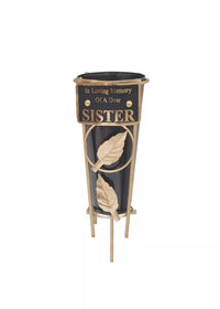 David Fischoff Grave Vase Sister keepsake, 36cm tall, with floral design, crafted for memorial remembrance.