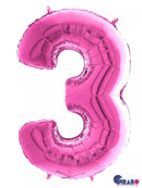 Pink 26-inch Grabo foil balloon shaped as the number 3, with shiny metallic finish and visible reflective surface.