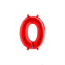 Red Grabo foil balloon shaped as the number 0, measuring 14 inches, with shiny metallic surface and bold numerical design.