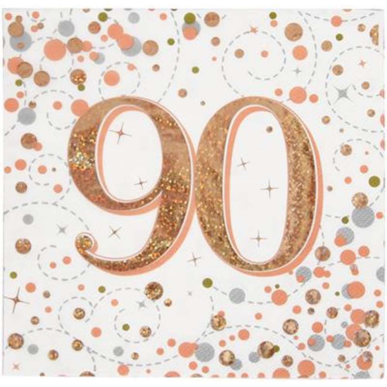 Oaktree Fizz Age 90 Rose Gold Napkins 16pk