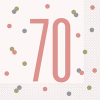 Rose Gold Glitz 70th Birthday Napkins 16pk