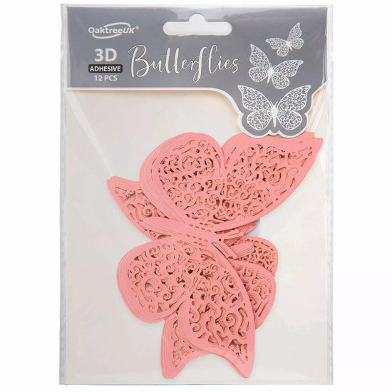 3D Adhesive Butterflies Light Pink 12pk