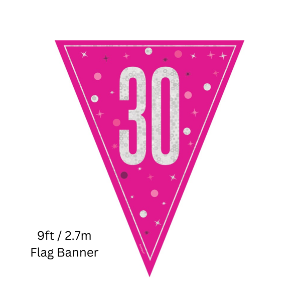 Unique Flag Banner Pink Glitz Age 30 9ft