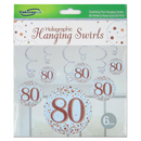 Oaktree Age 80 Fizz Rose Gold Hanging Swirls 6pk