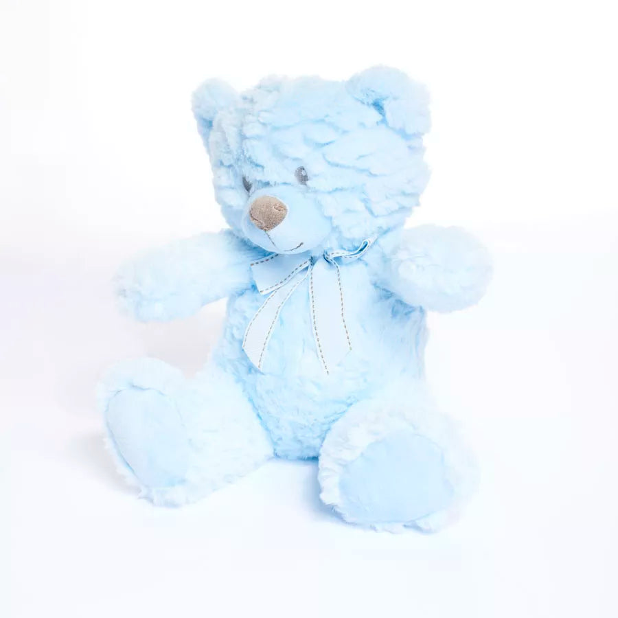 Blue Tiger Feet soft toy bear with bow, 28cm, plush stuffed animal perfect for children.