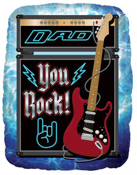 TRI Foil Balloon "Dad You Rock" 36-inch with bold gold and black lettering, shaped like a large celebratory sign for Father's Day.
