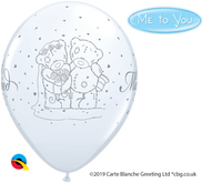Qualatex 25-pack printed latex balloons featuring Tatty Teddy and Just Married designs, 11-inch size for wedding celebrations.