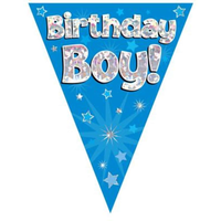 Bunting 11 Flags Blue Holographic Birthday Boy