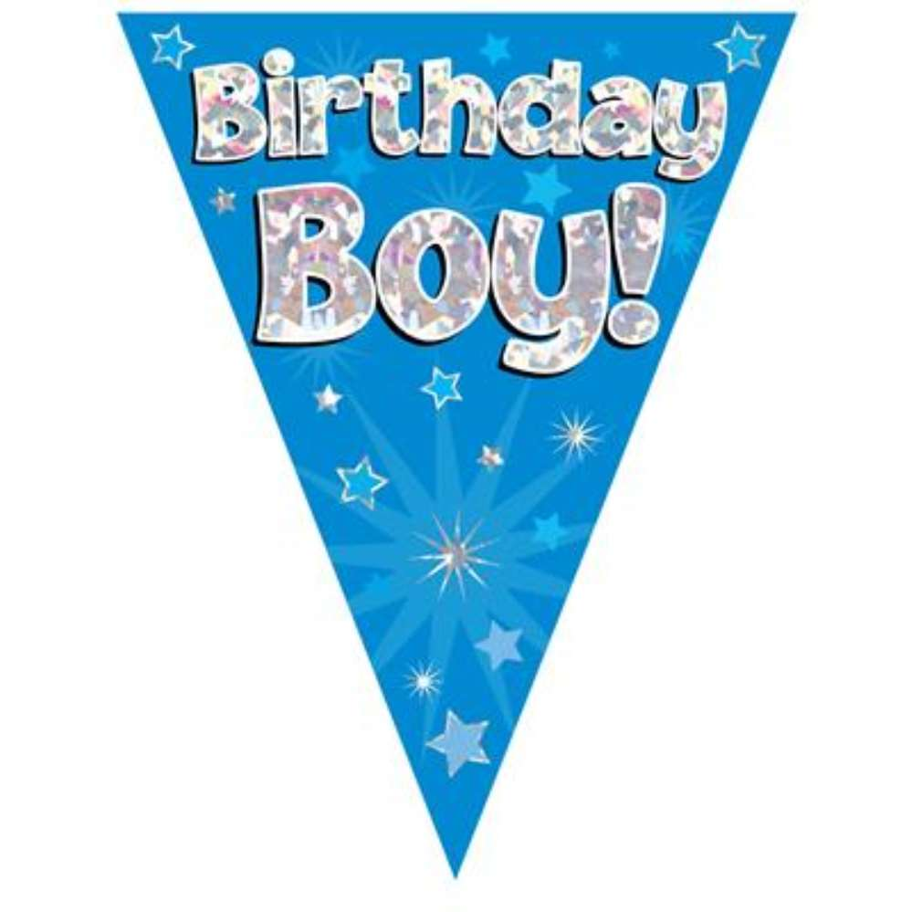Bunting 11 Flags Blue Holographic Birthday Boy