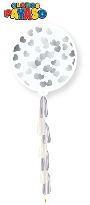Heart Confetti Latex Balloon W/Silver Tail 3ft