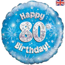 18" 80th Birthday Blue Holographic Foil Balloon