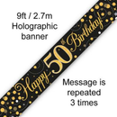 Oaktree Banner Age 50 Fizz Black & Gold 9ft
