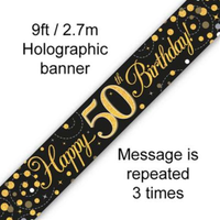 Oaktree Banner Age 50 Fizz Black & Gold 9ft