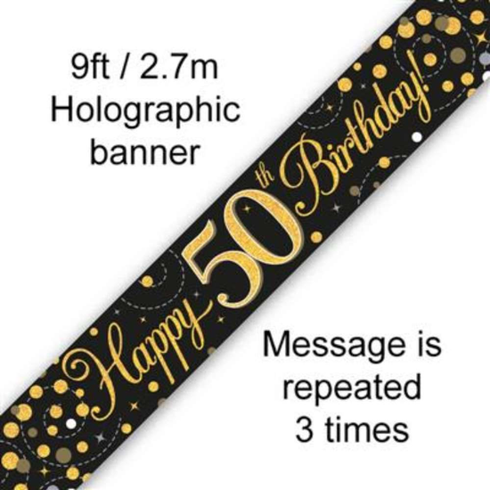 Oaktree Banner Age 50 Fizz Black & Gold 9ft