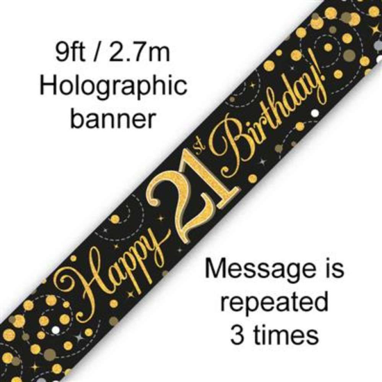 Oaktree Banner Age 21 Fizz Black & Gold 9ft