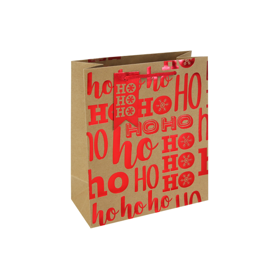 Ho Ho Ho Kraft Gift Bag 3pk