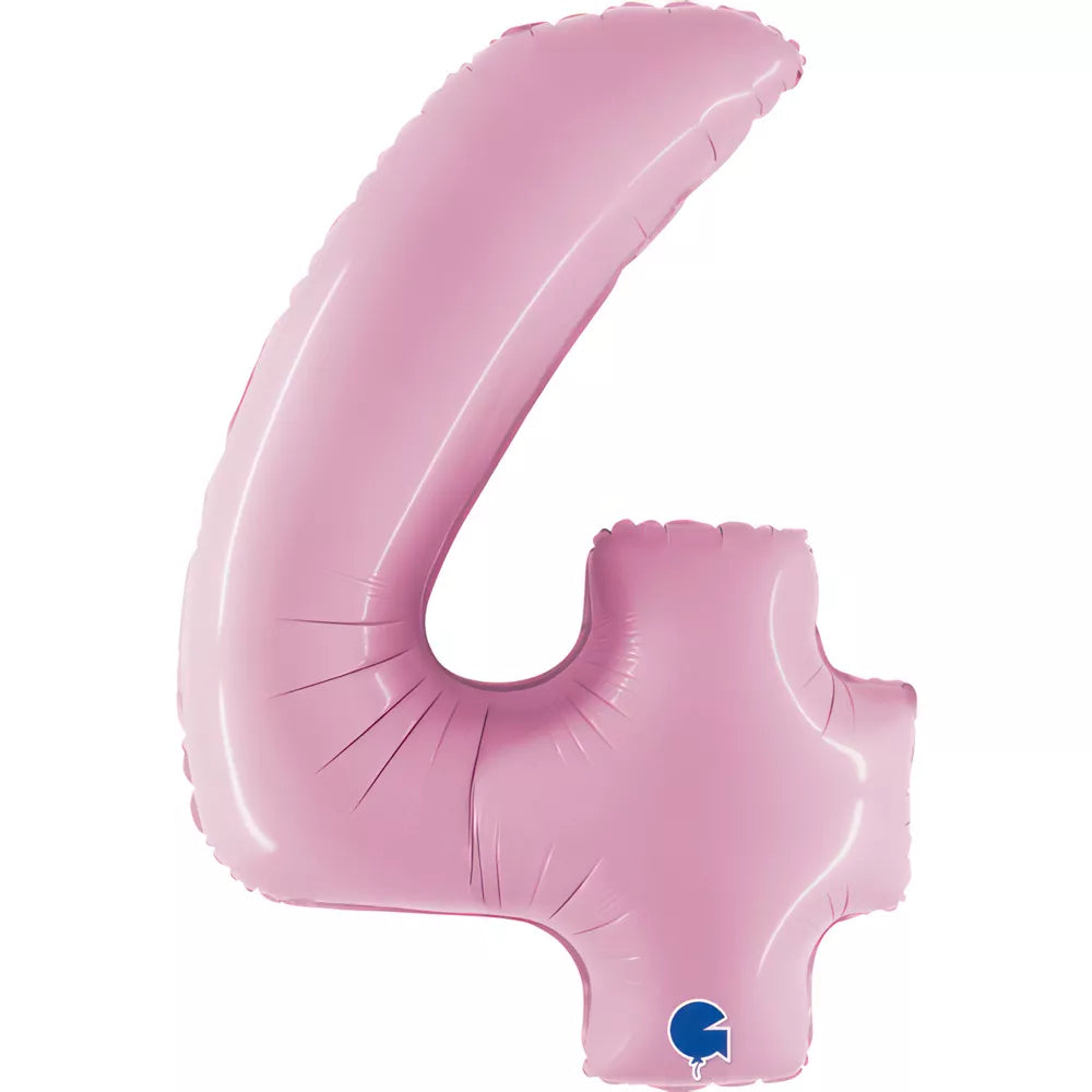Pastel pink Grabo foil balloon shaped as the number 4, measuring 14 inches, suitable for celebrations and decorations.