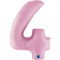 Pastel pink Grabo foil balloon shaped as the number 4, measuring 14 inches, suitable for celebrations and decorations.