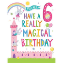 Regal 6-pack birthday cards featuring colorful rainbow designs and the age 6, perfect for celebrating a child's special day.
