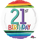 Rainbow 21st Birthday 18" Round Foil Balloon