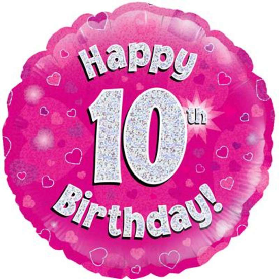 18" 10th Birthday Pink Holographic Foil Balloon