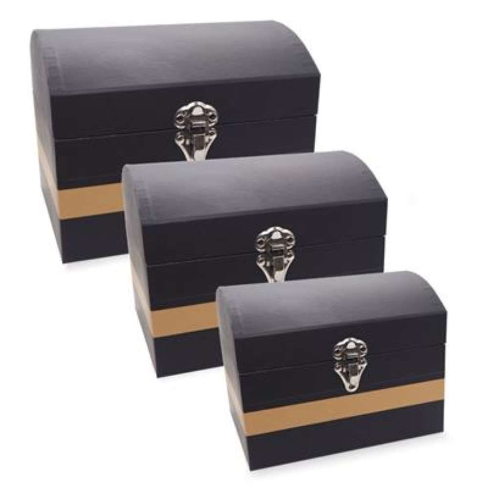 Gift Box Mini Chest Set Of 3 Black & Gold