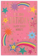 Set of six Simon Elvin C50 birthday cards featuring colorful designs and cheerful messages for special celebrations.