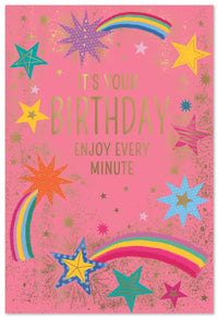 Set of six Simon Elvin C50 birthday cards featuring colorful designs and cheerful messages for special celebrations.