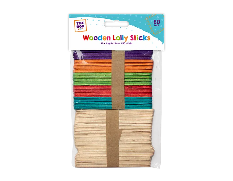 80-pack of Gem Imports craft wooden lolly sticks, natural craft embellishments for arts and DIY projects on a white background.