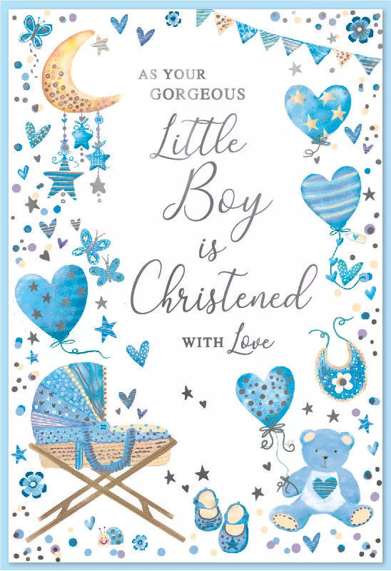Set of six Simon Elvin Christening greeting cards featuring elegant designs and religious themes for special occasions.
