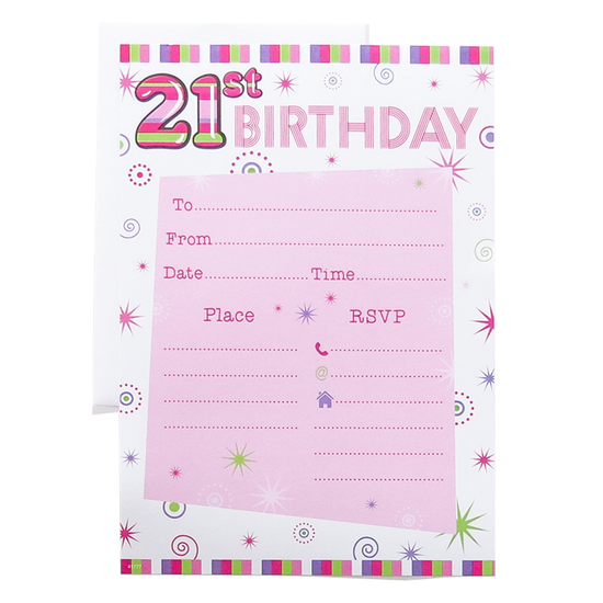 Age 21 Male Birthday Invitations 10x20pk
