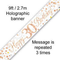 Oaktree Banner Sparkling Fizz Age 30 Rose Gold 9ft