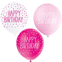 Unique Birthday Pink Asst 12" Latex Balloons 5pk