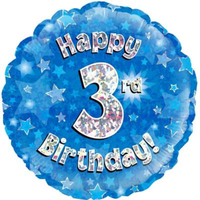 18" 3rd Birthday Blue Holographic Foil Balloon
