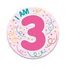 Six small Tiger Feet birthday badges displaying age 3, perfect for children's birthday celebrations.