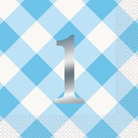 Blue Gingham 1st Birthday Luncheon Napkins 16pk