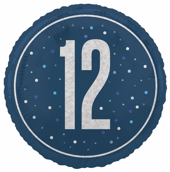 Unique Foil Balloon Blue Glitz Age 12 18"