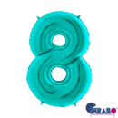 Grabo Tiffany blue foil balloon shaped as number 8, 26 inches tall, with shiny metallic finish for celebration decor.