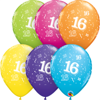 Qualatex 25-pack printed latex balloons in tropical design, age 16 theme, assorted 11-inch size for celebrations