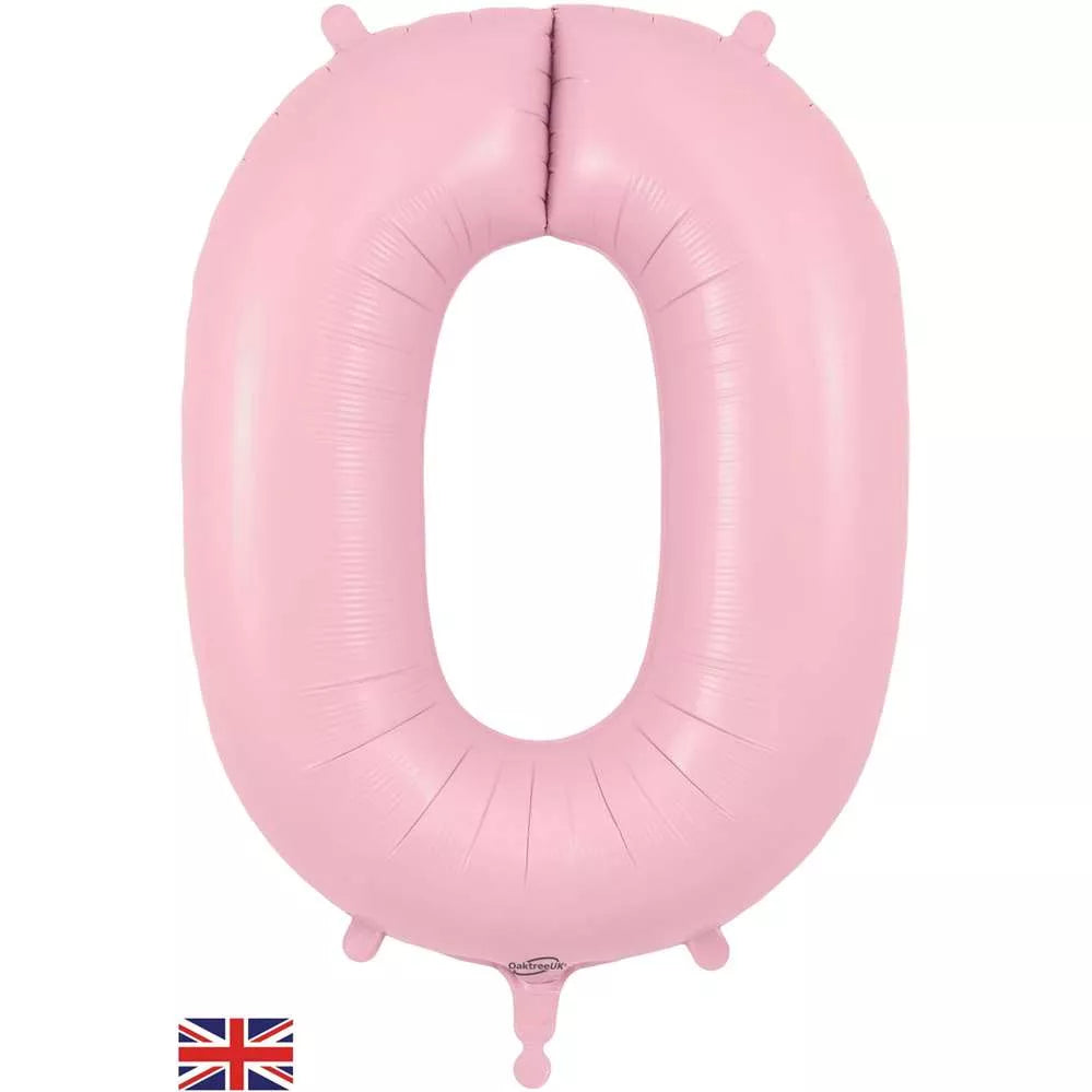 Oaktree 34-inch matte pink foil number 0 balloon, shiny and reflective, perfect for celebrations and party decorations.