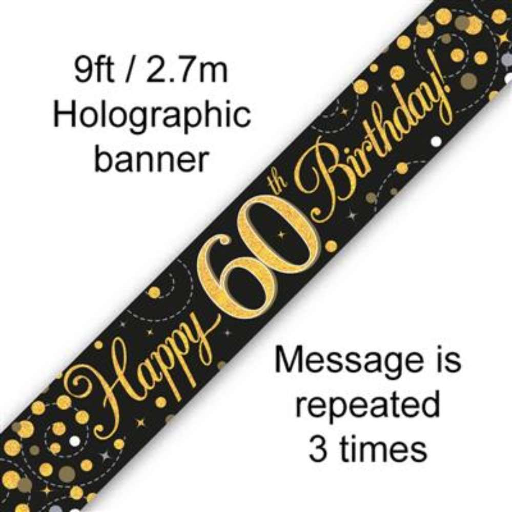 Oaktree Banner Age 60 Fizz Black & Gold 9ft