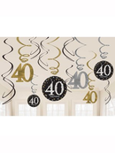 Amscan 40th Gold Swirl Decorations 12pk